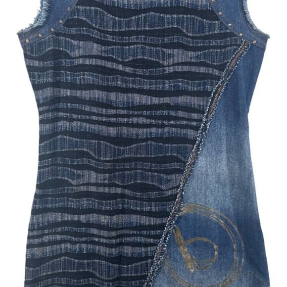 Desigual Dress Unique Denim Patchwork Embroidery Sleeveless Size M L - Picture 5 of 7